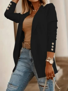 New Stylish Lapel Long Sleeve Office Blazer Jacket For Women Spring Black - Black - View 4