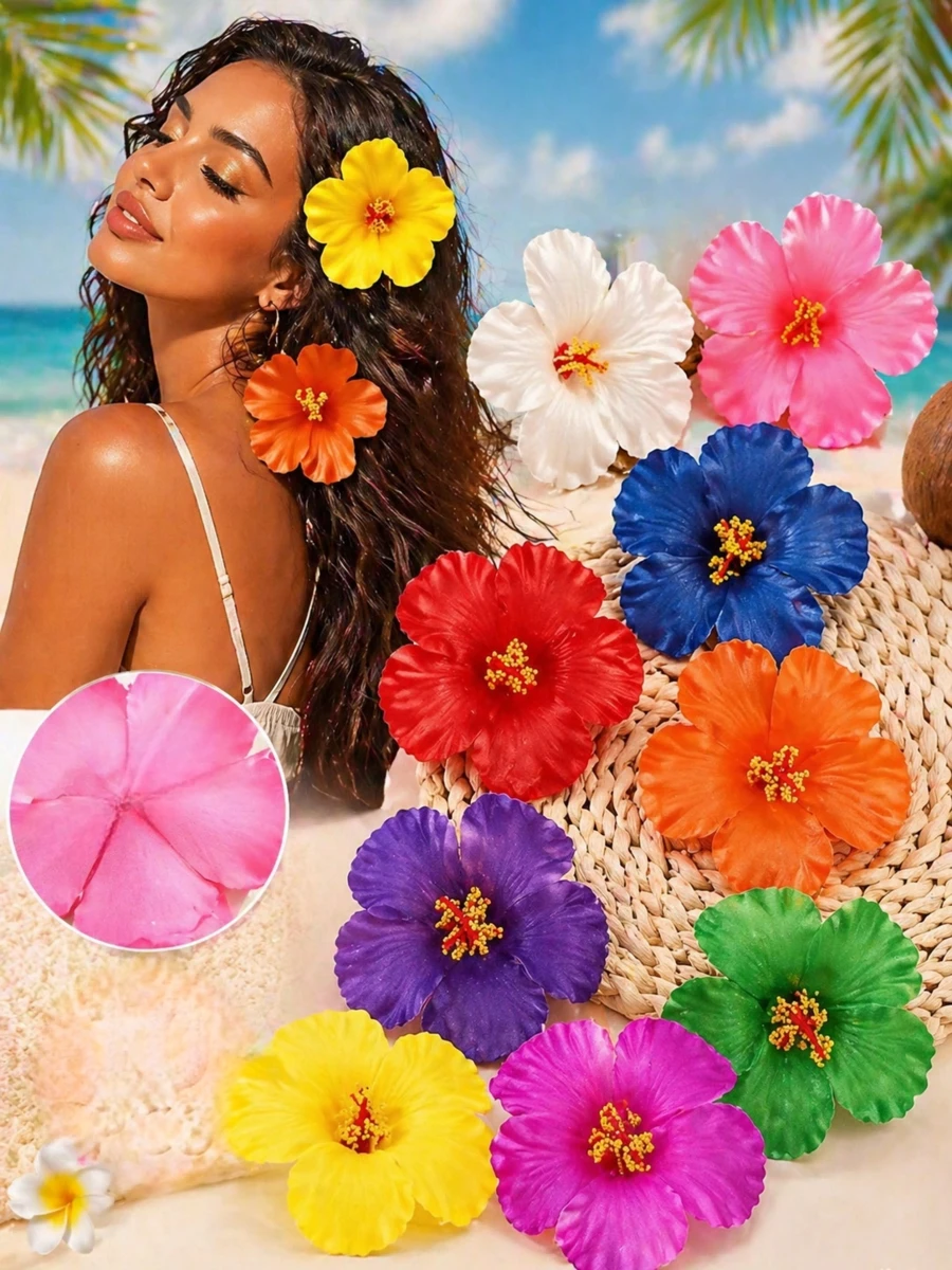 10/5/1pc Of Bohemian Style Hair Clips, Suitable For Elegant Solid-Colored Hawaiian-Style Hair Accessories For Women, Beach Vacation Wedding Festival Decorations, Hibiscus Foam Hair Clips, Tropical Party Supplies, Bridal Beach Pool Decorations - Multi-colored Hair Accessories - View 1