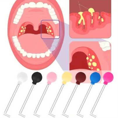 1 Set Tonsil Stone Remover, Includes PVC Suction Ball, Oral Cleaning Suction, Cupping Tool, Rubber Gum Stimulator