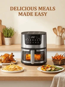 SOKANY 5L Smart Air Fryer: Healthy Oil-Free Cooking, 1500W Rapid Heating, Touch Control & 6-Hour Timer, Multi-Function Family Meals - Black - View 3