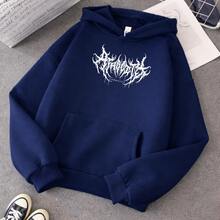Blusa De Frio Moletom Gótico Y2K Bolso Capuz Estilo Canguru Moleton Casual Casaco Algodão Lançamento - Azul Marinho - Visão 5