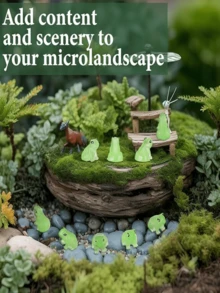 25 piezas de esculturas de ranas verdes miniatura de resina, miniaturas de ranas que brillan en la oscuridad, decoración de paisaje, accesorios para el hogar DIY - Rana - Ver 5