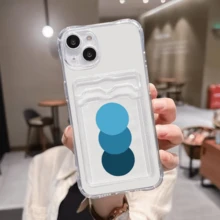 1 unidad Círculos azules apilados degradado Funda para iPhone 16 plus, protección anticaída con airbag reforzado en las cuatro esquinas, tarjetero invisible integrado en la parte trasera, compatible para tarjeta personal, carnet de conducir, tarjeta de acceso y tarjeta de transporte, funda protectora antigolpes portátil con ranura para tarjetas, diseño sencillo y elegante, ideal para uso diario, desplazamientos y viajes - transparente - Ver 1