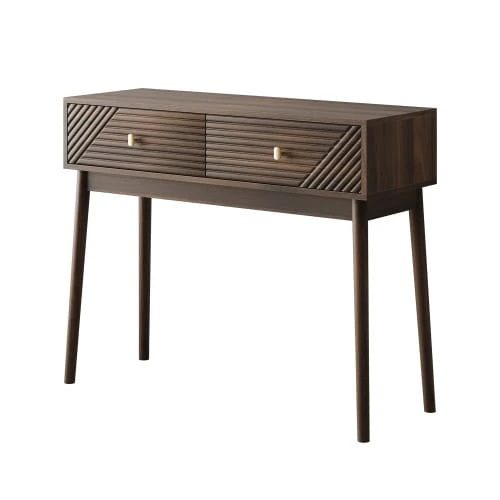Mid-Century Modern Console Table With Drawers, Retro Reception Table With Open Shelves, Modern Coffee Table For Living Room, Entryway And Hallway, Walnut - Brown - View 1