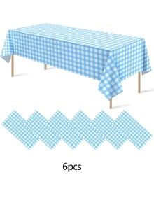 1/6/12 chiếc khăn trải bàn nhựa kẻ caro xanh nhạt và trắng kích thước 137*274cm, khăn trải bàn hình chữ nhật kẻ sọc đỏ dùng một lần cho dã ngoại, nông trại, sinh nhật, tiệc cưới. - xanh nhạt - Xem 9