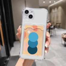 1 unidad Círculos azules apilados degradado Funda para iPhone 16 plus, protección anticaída con airbag reforzado en las cuatro esquinas, tarjetero invisible integrado en la parte trasera, compatible para tarjeta personal, carnet de conducir, tarjeta de acceso y tarjeta de transporte, funda protectora antigolpes portátil con ranura para tarjetas, diseño sencillo y elegante, ideal para uso diario, desplazamientos y viajes - transparente - Ver 2