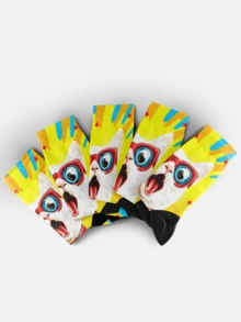 酷炫 360 印花男士襪子－街頭風襪子，造型、藝術、動物、奇趣、羊駝、繽紛，適合日常、節日、派對穿著，禮品襪子 - 黃色 - 查看 5