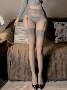 1 Set Sexy Lace Garter Belt, Ombre Sheer Thigh High Stockings, High Elasticity Non-Slip Lingerie Suitable For Sleepwear And Roleplay - Multicolor - View 7