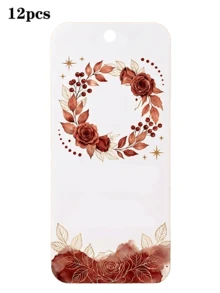 12pcs/24pcs/48pcs Customized Floral Design Hang Tags (With Ribbons), 4 Floral Designs, Customizable Text Content, Suitable For Clothing, Shoes, Gifts, Packaging, Branding, High-Quality Material Tags For Apparel Stores, Handmade Gift Boxes, Accessories Packaging, Holiday Presents - Multicolor - View 19