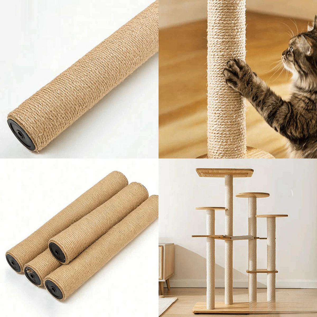 2 pièces Poteau de remplacement en jute pour griffoir à chat, résistant à l'usure, matériau naturel, convient pour arbre à chat, accessoires de jouets pour chats - Jaune citron - Voir 1