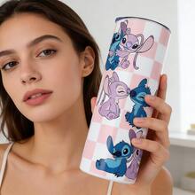 1 bình giữ nhiệt Disney dáng thẳng, in hình Stitch và thiên thần dễ thương, bình nước cách nhiệt bằng thép không gỉ có ống hút, dung tích 600ml, đóng hộp kèm mã chống hàng giả. - Stitch và Angie - Xem 3