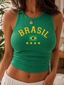 Brazilian Cup Cropped Tank Top - Green - View 1