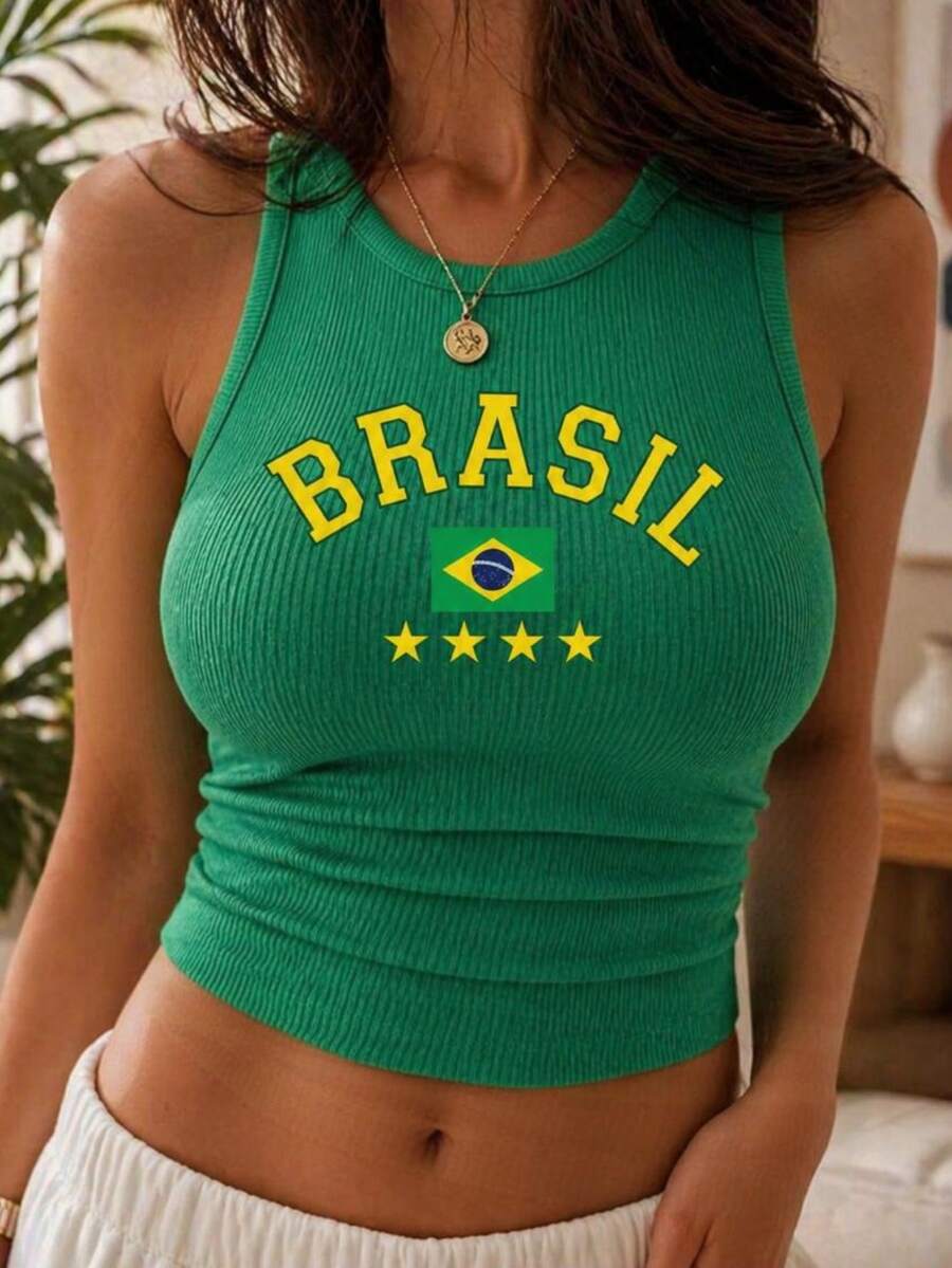 Brazilian Cup Cropped Tank Top - Green - View 1