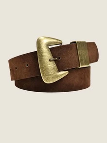 1条波西米亚风棕色麂皮金属扣腰带，简约时尚百搭装饰腰带，适合搭配牛仔裤、裙子、休闲装、日常穿搭。 - 粗C形扣咖啡色絨面 - 查看 12