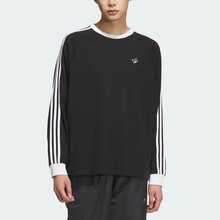 adidas originals 3-Stripes TEE LS 條紋寬鬆圓領套頭運動長袖T卹 男款 黑色 - 黑色 - 查看 3