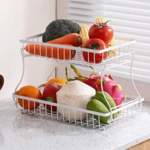 Double-Layer Fruit Basket, Suitable For Kitchen Countertops, Vegetable And Bread Baskets, Fruit Tray Storage Racks, Detachable Rectangular Metal Basket, Kitchen Supplies. - View 14