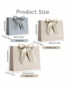 4pcs/Set Gift Bags Set, Champagne Silver Gray Gift Bag Set, Luxury Gift Bags With Handles, Bow Decor Paper Gift Bags With Tissue Paper Card And Ribbon For Wedding Birthday Valentine Bridesmaid Christmas Party Gift Packaging - Silver-gray - View 7