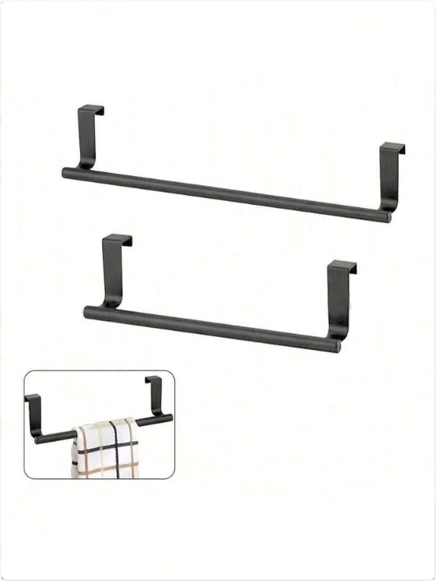 1pc/2pcs Stainless Steel Towel Rack Door Hanging Towel Rack Kitchen Accessories Home Storage Accessories Punch-Free Cabinet Rag Hanging Rack Kitchen Back Towel Storage Single Rod - Multicolor - View 1