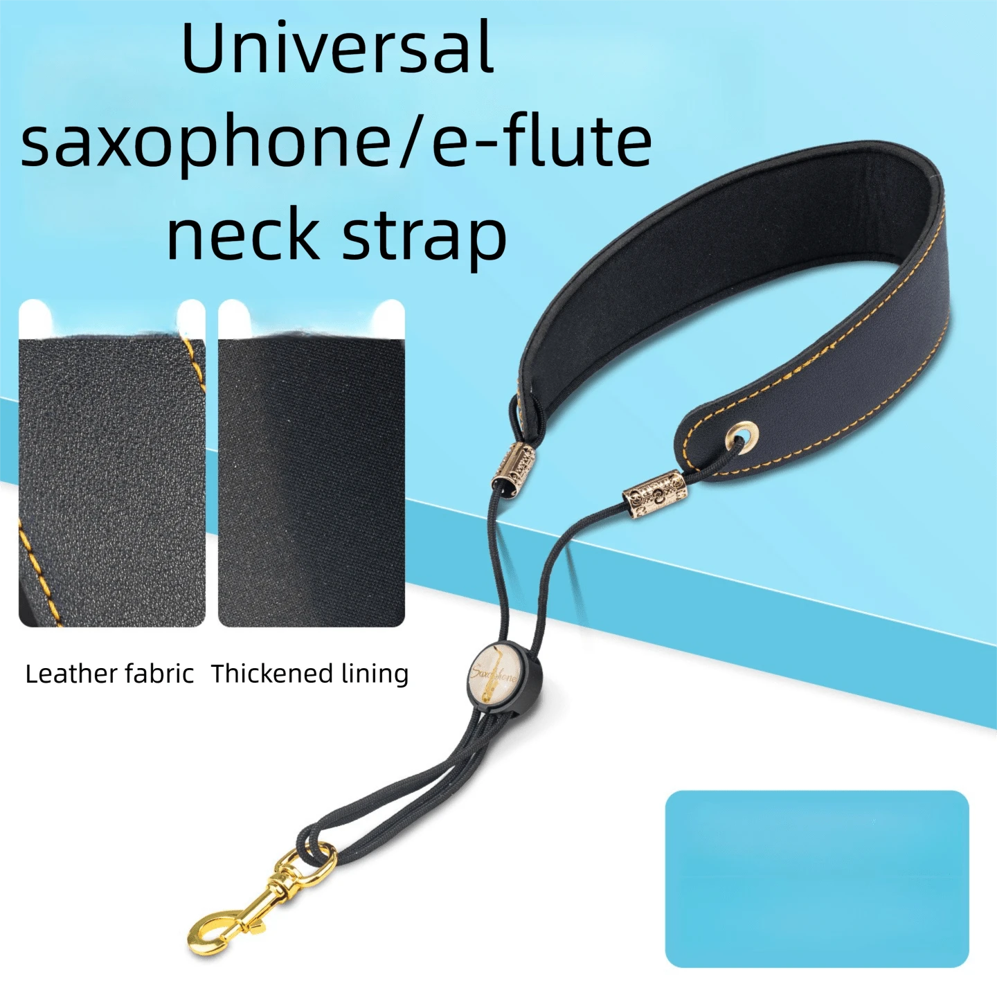 Saxophone Strap, Elastic Adjustable Artificial Leather Shoulder Strap For Woodwind Instruments - Black - View 1
