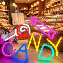 1 pieza Letrero de neón "CANDY", luz de neón LED multicolor, decoración de pared ambiente de acrílico regulable alimentada por USB, perfecto para tiendas de dulces, panaderías, fiestas, dormitorios, habitaciones de niños y regalos para amantes de los dulces - Multicolor - Ver 2