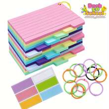 Tarjetas indexadas de 5 colores con anillos, tarjetas de notas rayadas de 3"X5", tarjetas flash coloridas con etiquetas en blanco, adecuadas para aprendizaje, escuela, organización de oficina - Unitalla - Ver 3