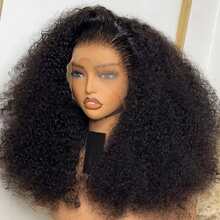 30 Inch Jerry Curly Lace Front Wigs Human Hair 250 Density 13x4 HD Transparent Water Wave Lace Front Wigs Human Hair Pre Plucked Deep Wave Wig Curly Wig For Women - Natural Black - 查看 1