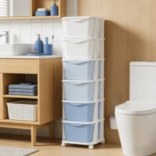 5/6-Etagen Schwerlast-Kunststoff-Schrank mit 5/6 Schubladen Rollregalen - Blau/Rosa Freistehender Mobiler Schrank für Schlafzimmer, Eingangsbereiche & Kleine Räume, Leicht Gleitende Schubladen, Schließsystem & Oberes Regal, Einfache Montage (Ohne Werkzeug) - Übersicht 14