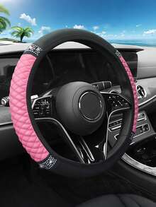All-Season Steering Wheel Cover - Soft PU Leather, Diamond Quilted Texture, 2 Rows Of AB Crystal Decor, Fits 37-38cm Steering Wheel, Elastic Comfortable Breathable, Multiple Colors Available, Upgrade Car Interior - Leather With Diamonds - View 14