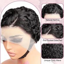 Curly Pixie Cut 13x4 Lace Front Wig Human Hair Wigs 13x4 HD Lace Frontal Wigs Short Layered Curly Glueless Wig Pre Plucked Deep Wave Pixie Cut Human Hair Wigs - Natural Black - 查看 4