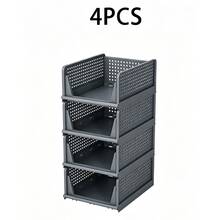 4 piezas Cesta de almacenamiento plegable para cajones, Organizador de armario apilable, Caja de almacenamiento con particiones para armario, gabinete, cocina, baño, Caja de almacenamiento de armario, Divisores de armario e insertos de estantería, Unidad de cajones de armario, Estantería escalonada, Estante de almacenamiento, Gabinete de cocina - Multicolor - Ver 14