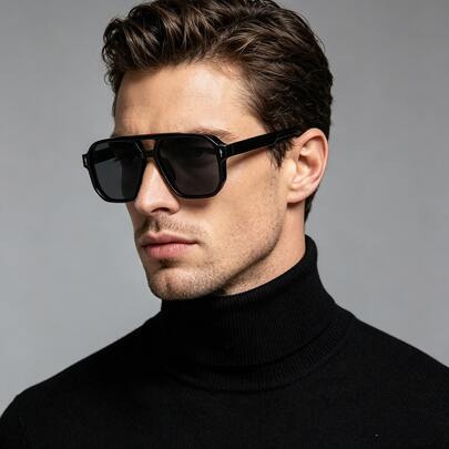 1 Pair Men's Retro Aviator Glasses, Fashionable Black Frame, Versatile Daily Wear Glasses, Streetwear Style, Suitable For Outdoor Travel, Driving, Beach