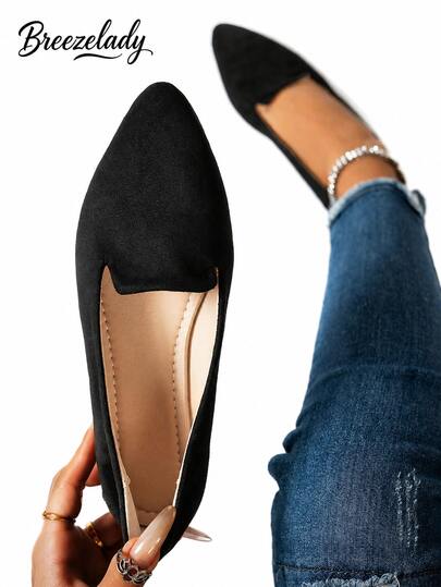 Breezelady Women's Solid Color Flat Shoes, Breathable Knit Pointed Toe Slip-On, Lightweight And Comfortable Valentines