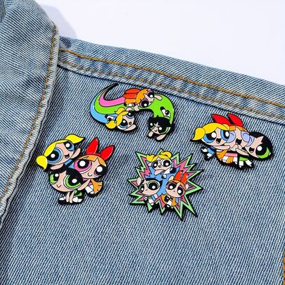 Hasbro Powerpuff Girls Character Enamel Lapel Pin Set, Cute Cartoon Brooch For Fans, Perfect Gift For Friends