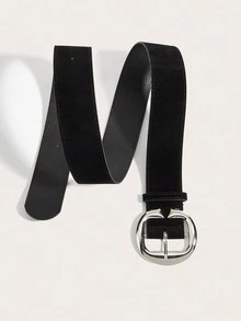 1pc Women's Silver Buckle Classic PU Fashion Belt, Accessory To Pair With Pants And Dresses, Suitable For Dates, Parties, And Daily Wear - Black - View 3