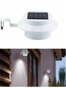 1pc 3Leds White Light Solar Outdoor Wall Light, Patio Gutter Light, Easy To Install, Suitable For Fences, Eaves, Railings, Walls Night Lighting - Solar - View 3