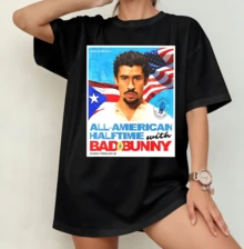 Bad Bun Halftime Show Print T-Shirt | Reggaeton Star Gender-Neutral Oversized Everyday Shirt Black - Black - View 8