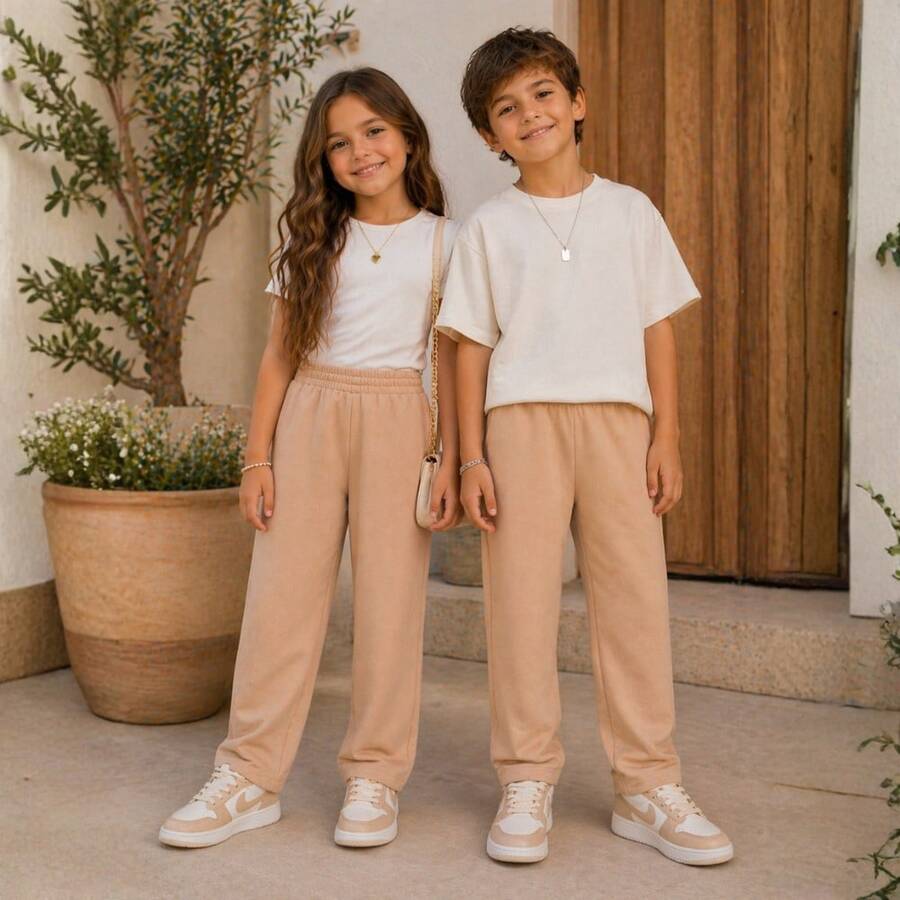 Children's Unisex Sweatpants Set, Sizes 4 To 8 Years | Thick Winter Pants For Kids - Nude - 查看 1