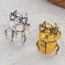 4件套创意昆虫开口戒指，夸张的甲虫和蝉形戒指，小众复古配饰 - 彩色 - 查看 4