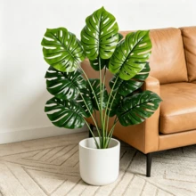 2件大尺寸人造棕櫚植物，35英吋大號仿真植物扇形葉熱帶植物裝飾，含24片葉子，適合四季的人造盆栽樹，適用於居家、辦公室、花園、酒店、室內外裝飾，家居裝飾 - 軍綠色 - 查看 4