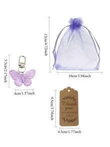 This Butterfly Shaped Keychain Gift Set Includes Acrylic Keychain, Brown Thank You Card, And Purple Organza Pouch, Suitable For Weddings And Parties - Multicolor - View 11