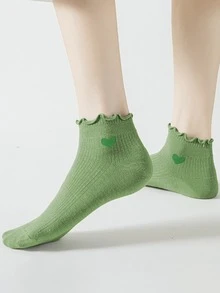 6 Pairs Solid Color Heart Cute Sweet Japanese Style Ruffle Hem Minimalist Fashion Women Short Socks - Multicolor - View 7