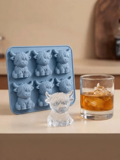 Khay silicon hình bò cao nguyên - Khuôn làm đá 3D hình bò dễ thương, thích hợp cho rượu whisky, cocktail và làm bánh, khuôn silicon thích hợp để trang trí lễ Phục sinh và các ngày lễ, khay làm đá viên hình cầu trong nhà bếp, máy làm đá viên hình cầu bằng silicon.