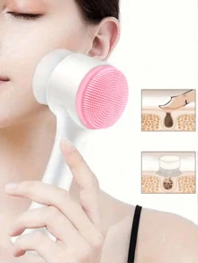 Double-Sided Double-Ended Facial Cleansing Brush, 2 Colors Available (Blue And Pink) Soft Bristle Silicone Face Brush, Manual Deep Pore Cleansing Brush, Blackhead Removal Facial Cleansing Tool, Suitable For Sensitive Skin/Home/Travel, Facial Skincare Tool - Multicolor - View 4