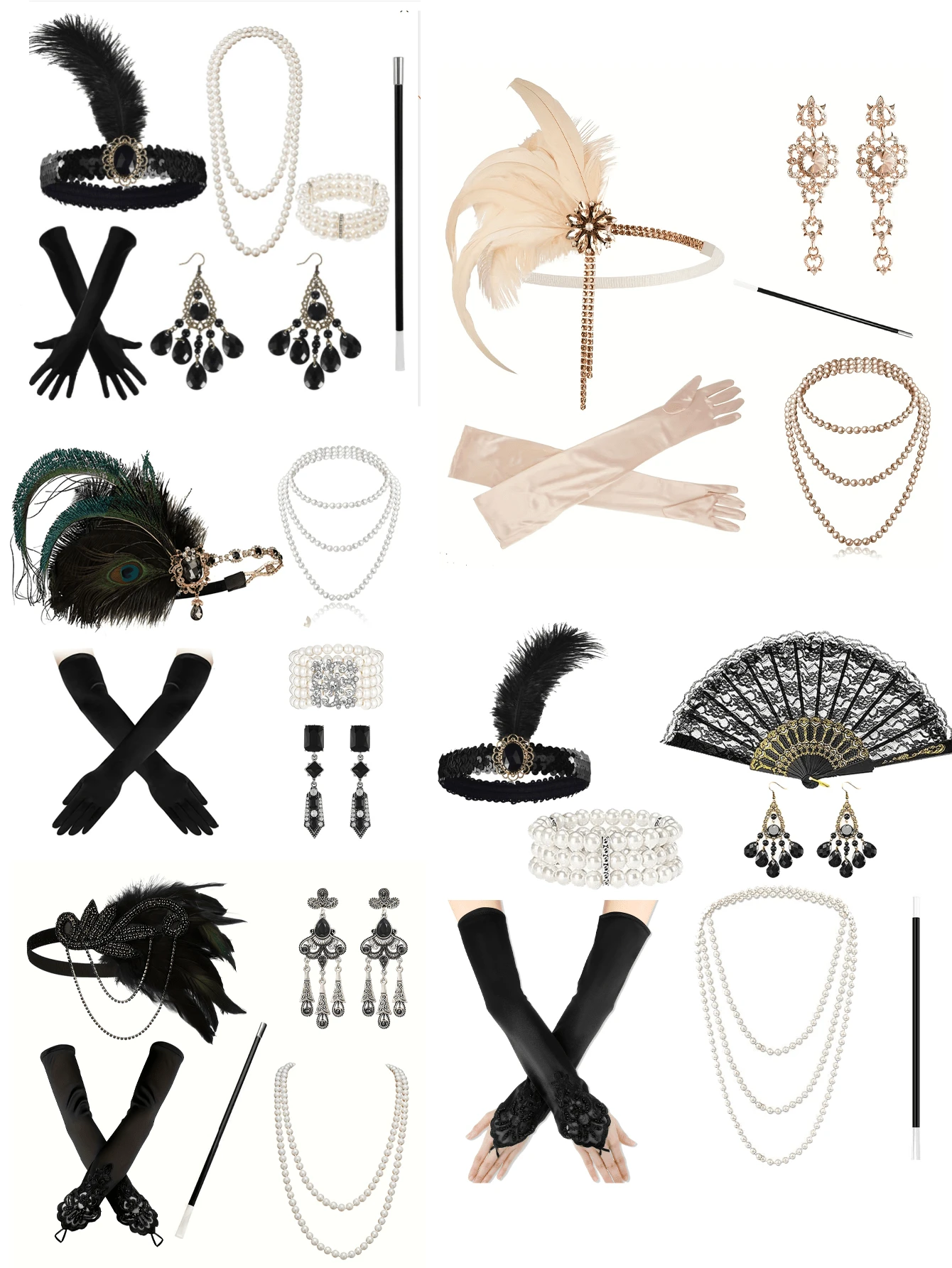 1 Set Atuendo de mujer estilo Flapper de los años 20, Disfraz con flecos con cuentas para el Gran Gatsby para el tema de los Años Locos 20 o Noches de Harlem - Multicolor - Ver 1