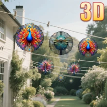 1pc 3D "Colorful Peacock Tail Fan" 10in*10in With Rotating Hook, 360° DIY Creative Rotating Rainbow Style Decor (Pendant Not Included), Random Style - Multicolor - View 9