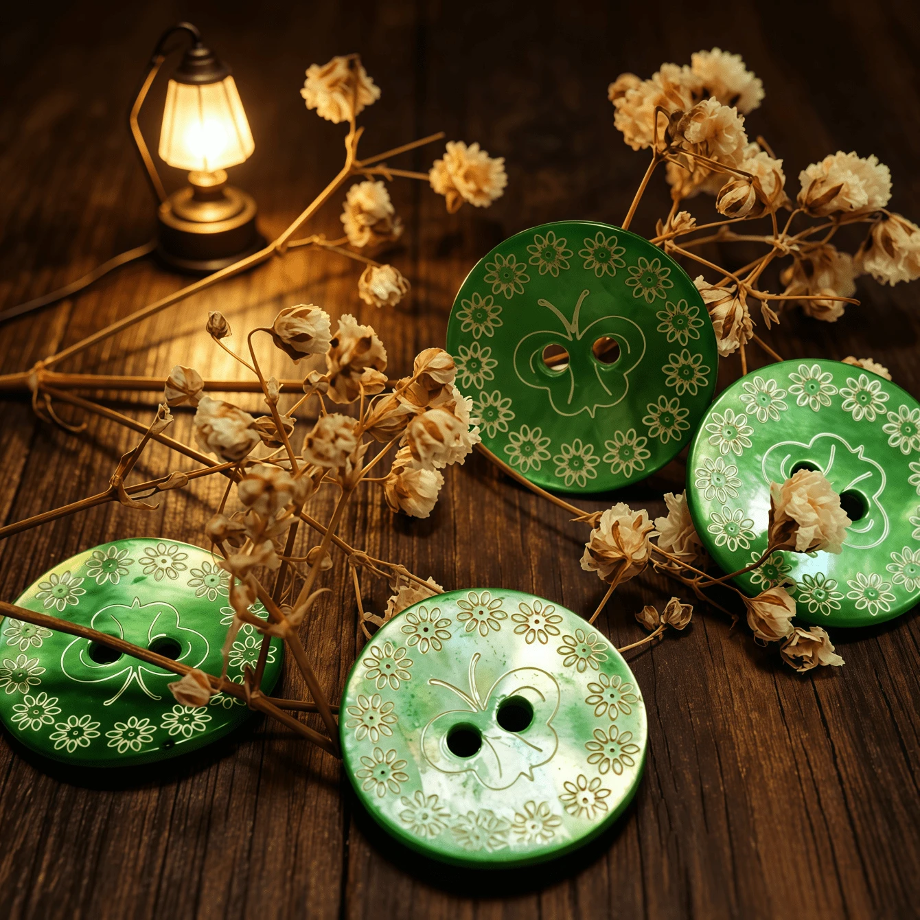 10 piezas de botones de nácar verde con patrones florales y de mariposa - botones redondos elegantes para camisas, adecuados para manualidades de moda y proyectos de costura, con botones de patrón floral y botones para ropa - 10 unidades - Ver 1
