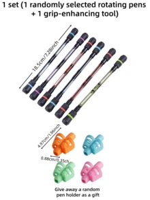 1 set - Bolígrafos giratorios famosos en internet, entrenamiento manual flexible, bolígrafo para estudiantes principiantes, bolígrafo antiestrés, antideslizante y antideslizante con función de escritura - Lápiz giratorio equilibrado, bolígrafo de escritura creativa, artículos de papelería - Redondo - Ver 18