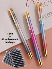 51件套（1支圆珠笔+50支笔芯）优雅渐变色金属圆珠笔，3种颜色可选，书写流畅，适合日常书写、学校、办公室、商务签名，是节日送礼佳品。 - 51pcs套裝 - 查看 1