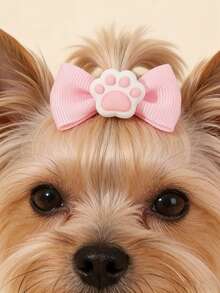 4/10pcs Pet Cat Paw & Bow Hair Ties, Small Dog Hair Accessories, Cat Hair Clips - Multicolor - View 5
