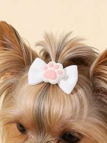 4/10pcs Pet Cat Paw & Bow Hair Ties, Small Dog Hair Accessories, Cat Hair Clips - Multicolor - View 4